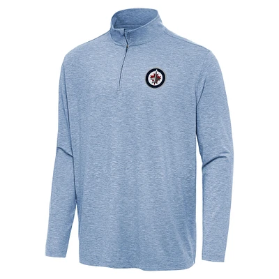 Men's Antigua Heather Blue Winnipeg Jets Hunk Quarter-Zip Top