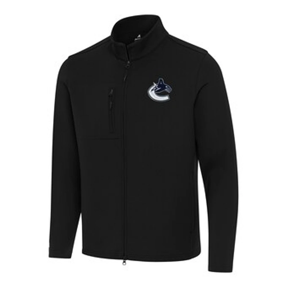 Men's Antigua Black Vancouver Canucks Objection Double-Peached Full-Zip Jacket