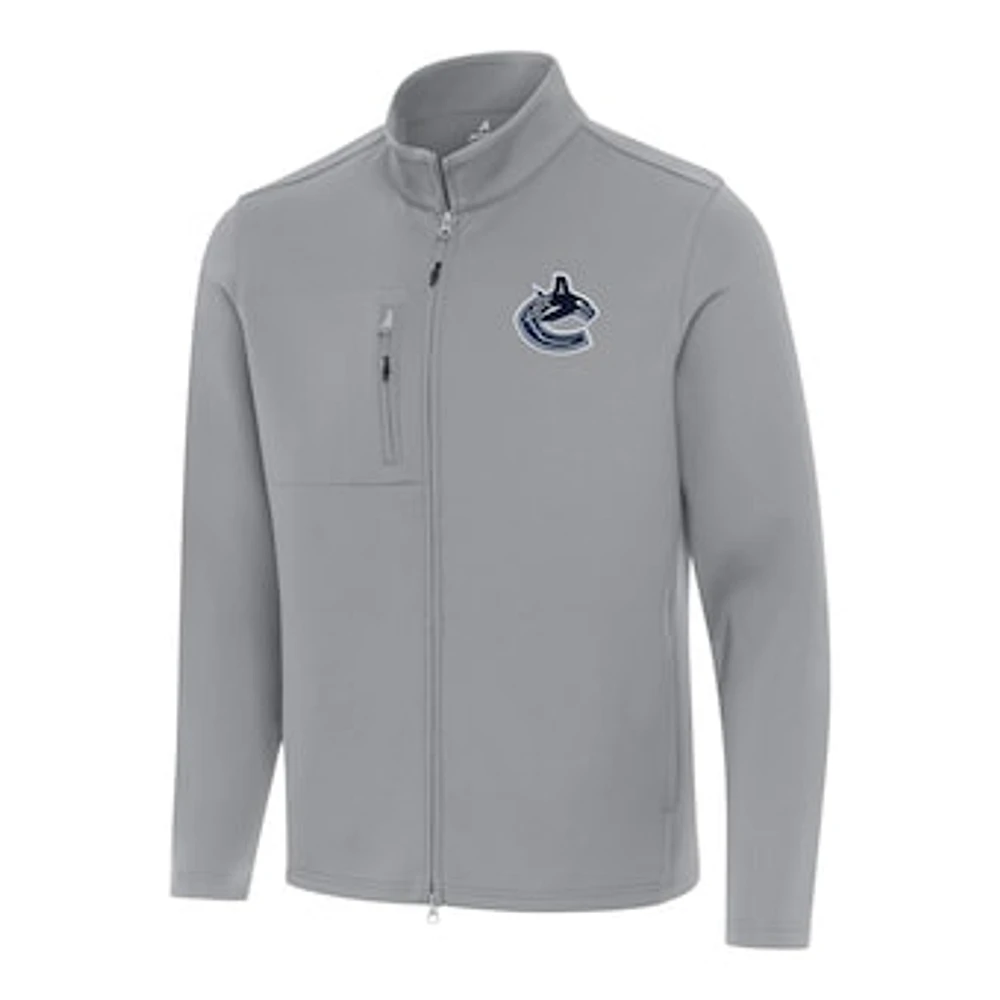 Men's Antigua Gray Vancouver Canucks Objection Double-Peached Full-Zip Jacket