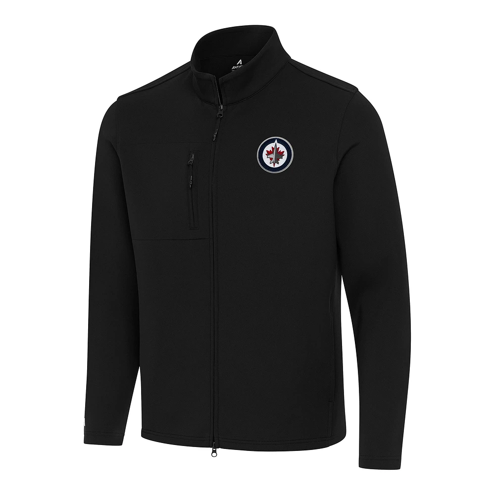 Men's Antigua Black Winnipeg Jets Objection Double-Peached Full-Zip Jacket