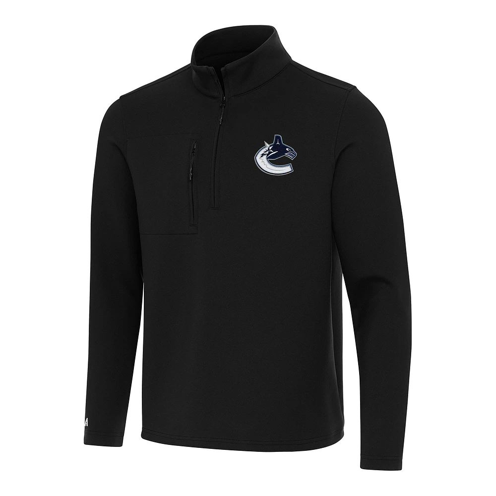 Men's Antigua Black Vancouver Canucks Insider Quarter-Zip Top