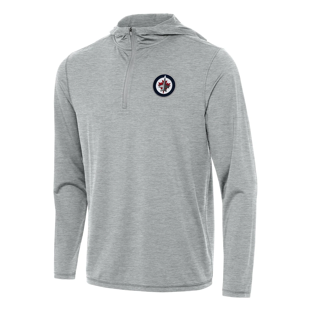 Men's Antigua Heather Gray Winnipeg Jets Tidy Quarter-Zip Hoodie