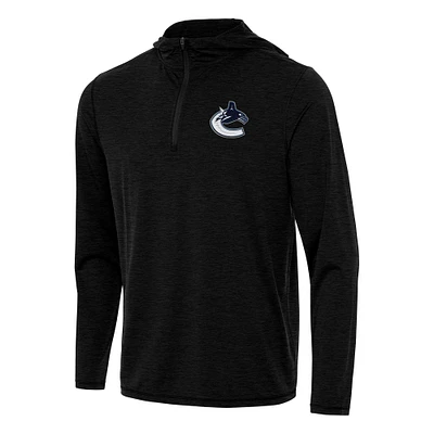 Men's Antigua Heather Black Vancouver Canucks Tidy Quarter-Zip Hoodie