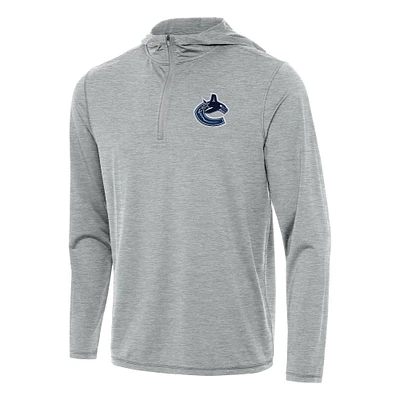 Men's Antigua Heather Gray Vancouver Canucks Tidy Quarter-Zip Hoodie