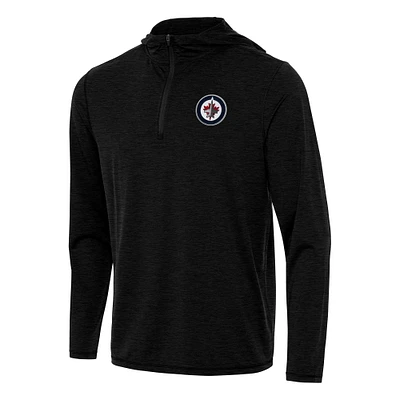 Men's Antigua Heather Black Winnipeg Jets Tidy Quarter-Zip Hoodie