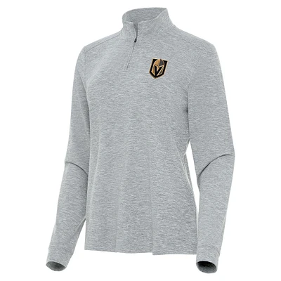 Women's Antigua Heather Gray Vegas Golden Knights Mentor Quarter-Zip Mock Long Sleeve Top