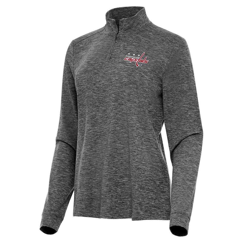 Women's Antigua Heather Black Washington Capitals Mentor Quarter-Zip Mock Long Sleeve Top