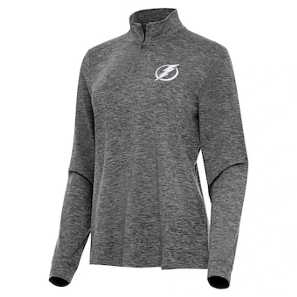 Women's Antigua Heather Black Tampa Bay Lightning Mentor Quarter-Zip Mock Long Sleeve Top