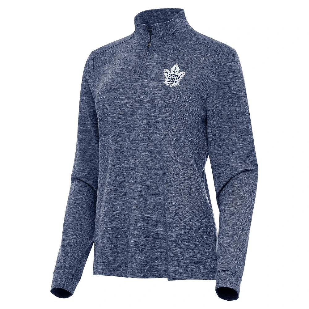 Women's Antigua Heather Navy Toronto Maple Leafs Mentor Quarter-Zip Mock Long Sleeve Top
