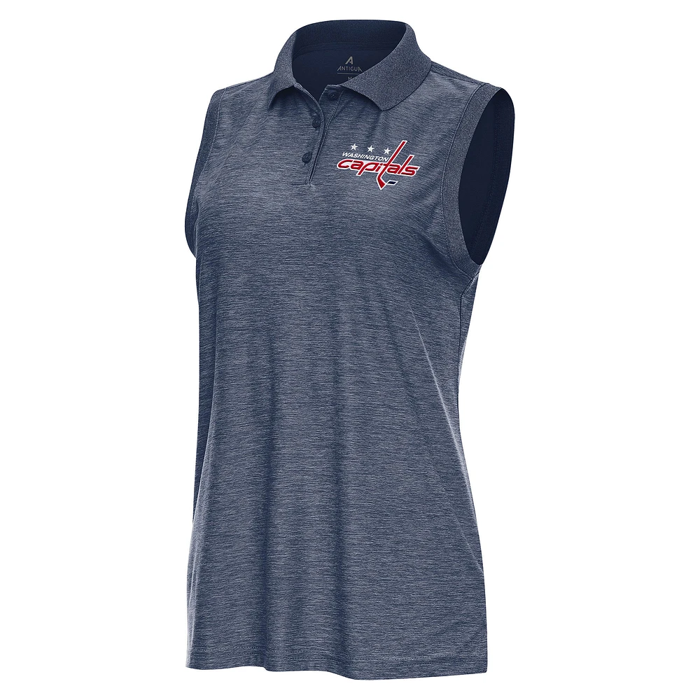 Women's Antigua Heather Navy Washington Capitals Recap Sleeveless Polo