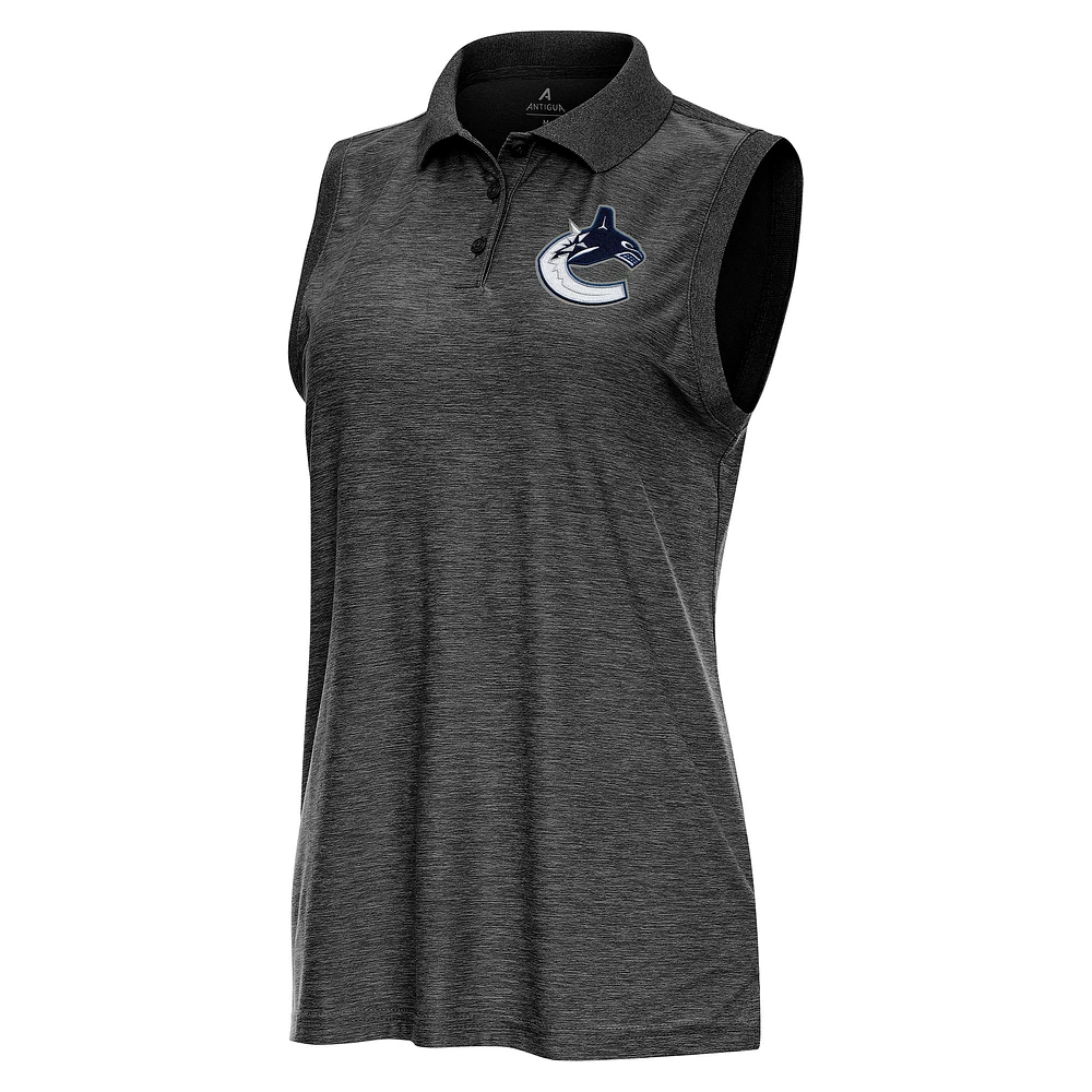Women's Antigua Heather Black Vancouver Canucks Recap Sleeveless Polo