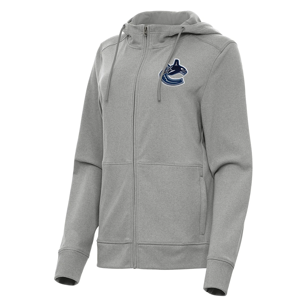 Women's Antigua Heather Gray Vancouver Canucks Seeker Full-Zip Hoodie