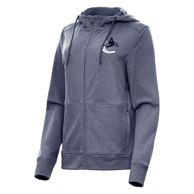 Women's Antigua Heather Navy Vancouver Canucks Seeker Full-Zip Hoodie