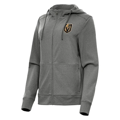 Women's Antigua Heather Black Vegas Golden Knights Seeker Full-Zip Hoodie