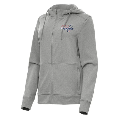 Women's Antigua Heather Gray Washington Capitals Seeker Full-Zip Hoodie