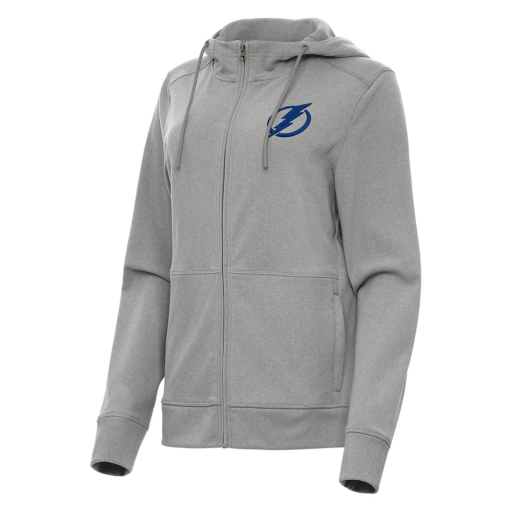Women's Antigua Heather Gray Tampa Bay Lightning Seeker Full-Zip Hoodie
