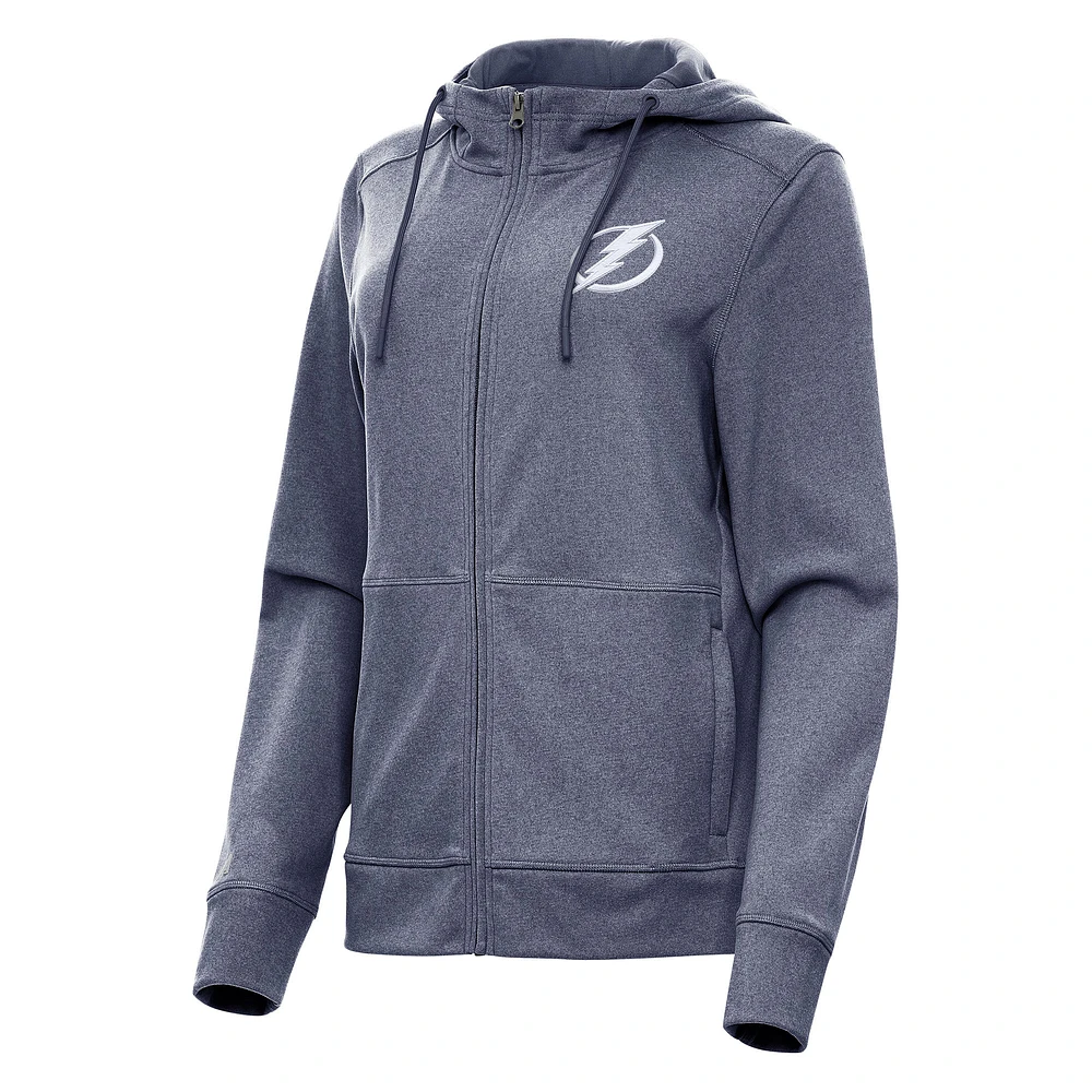 Women's Antigua Heather Navy Tampa Bay Lightning Seeker Full-Zip Hoodie