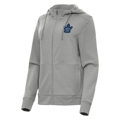 Women's Antigua Heather Gray Toronto Maple Leafs Seeker Full-Zip Hoodie