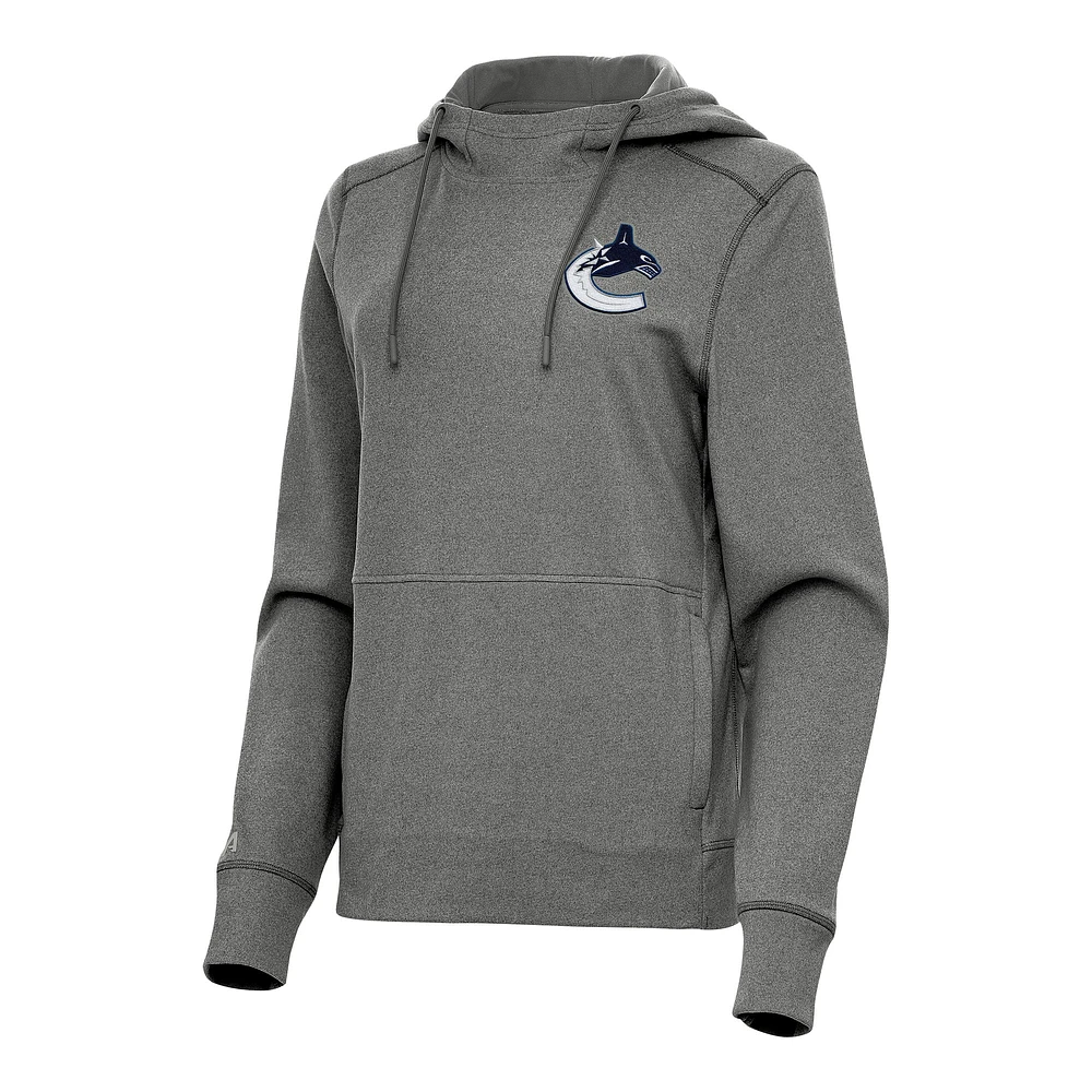 Women's Antigua Heather Black Vancouver Canucks Justice Pullover Hoodie