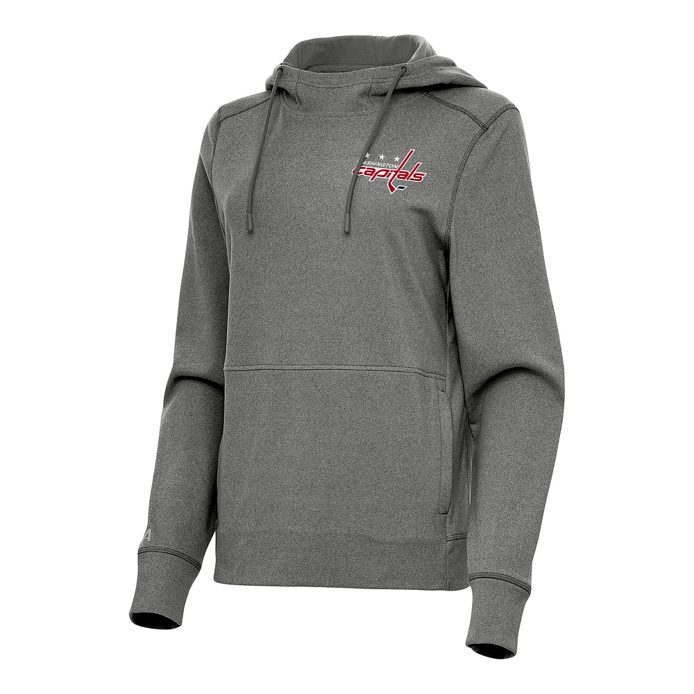 Women's Antigua Heather Black Washington Capitals Justice Pullover Hoodie