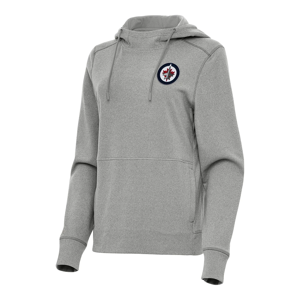 Women's Antigua Heather Gray Winnipeg Jets Justice Pullover Hoodie