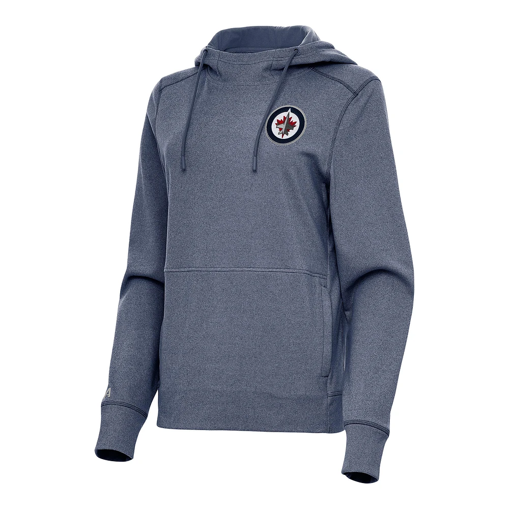 Women's Antigua Heather Navy Winnipeg Jets Justice Pullover Hoodie