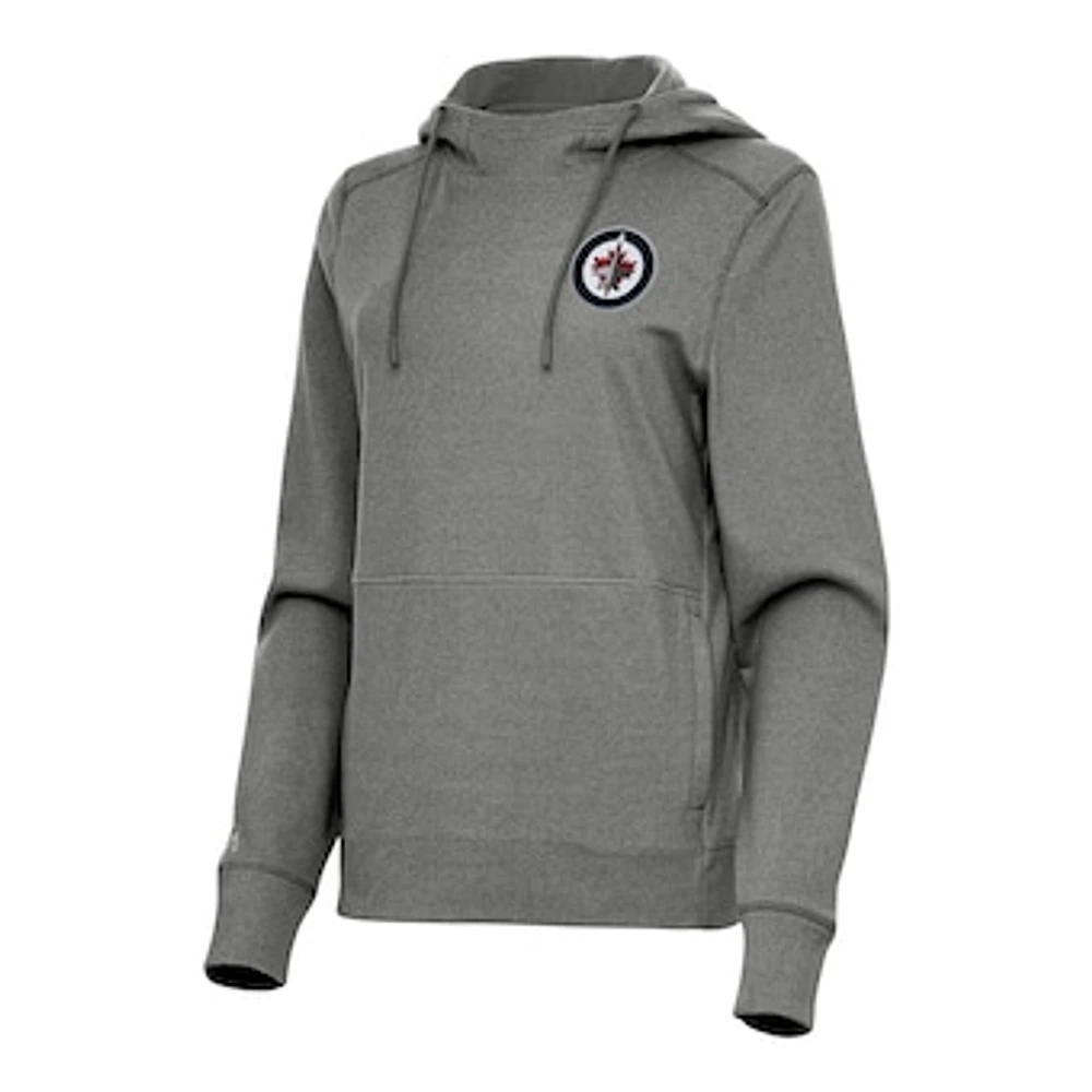 Women's Antigua Heather Black Winnipeg Jets Justice Pullover Hoodie