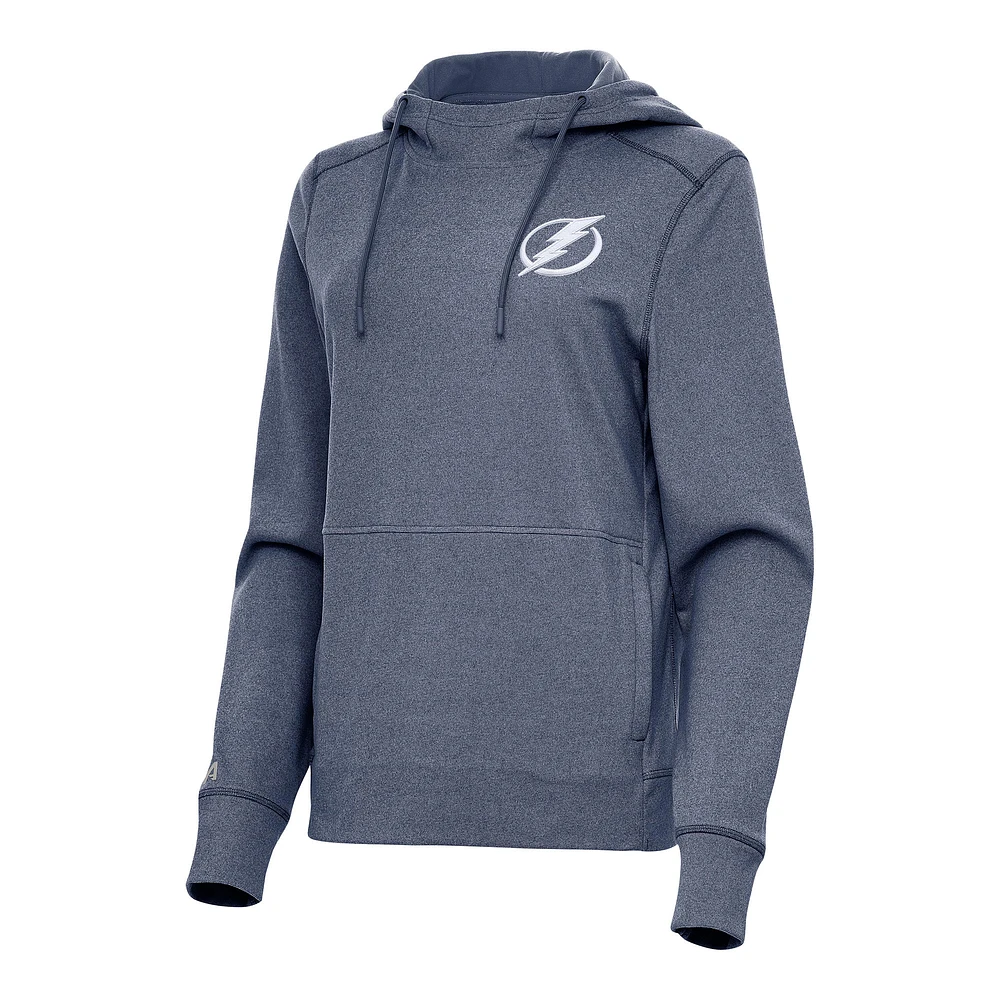 Women's Antigua Heather Navy Tampa Bay Lightning Justice Pullover Hoodie