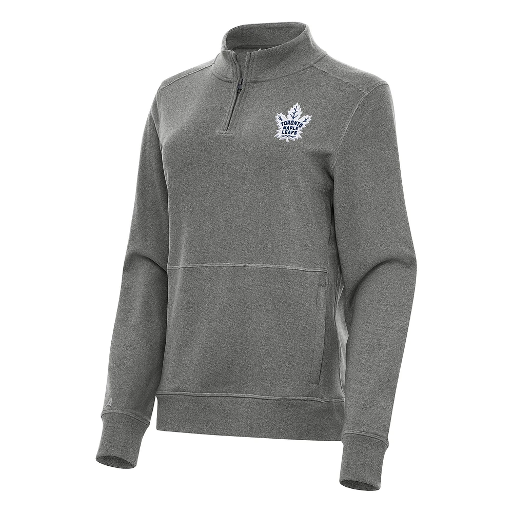 Women's Antigua Heather Black Toronto Maple Leafs Crush Quarter-Zip Fleece Sweatshirt