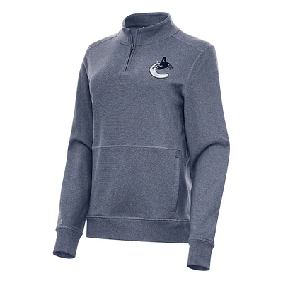 Women's Antigua Heather Navy Vancouver Canucks Crush Quarter-Zip Fleece Sweatshirt