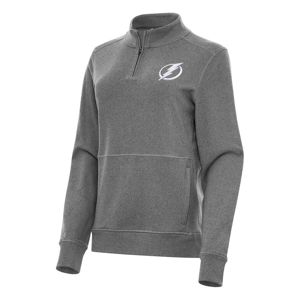 Women's Antigua Heather Black Tampa Bay Lightning Crush Quarter-Zip Fleece Sweatshirt