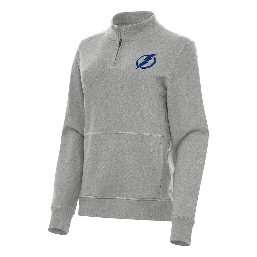 Women's Antigua Heather Gray Tampa Bay Lightning Crush Quarter-Zip Fleece Sweatshirt