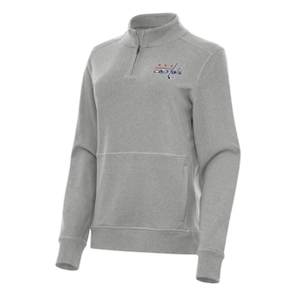 Women's Antigua Heather Gray Washington Capitals Crush Quarter-Zip Fleece Sweatshirt