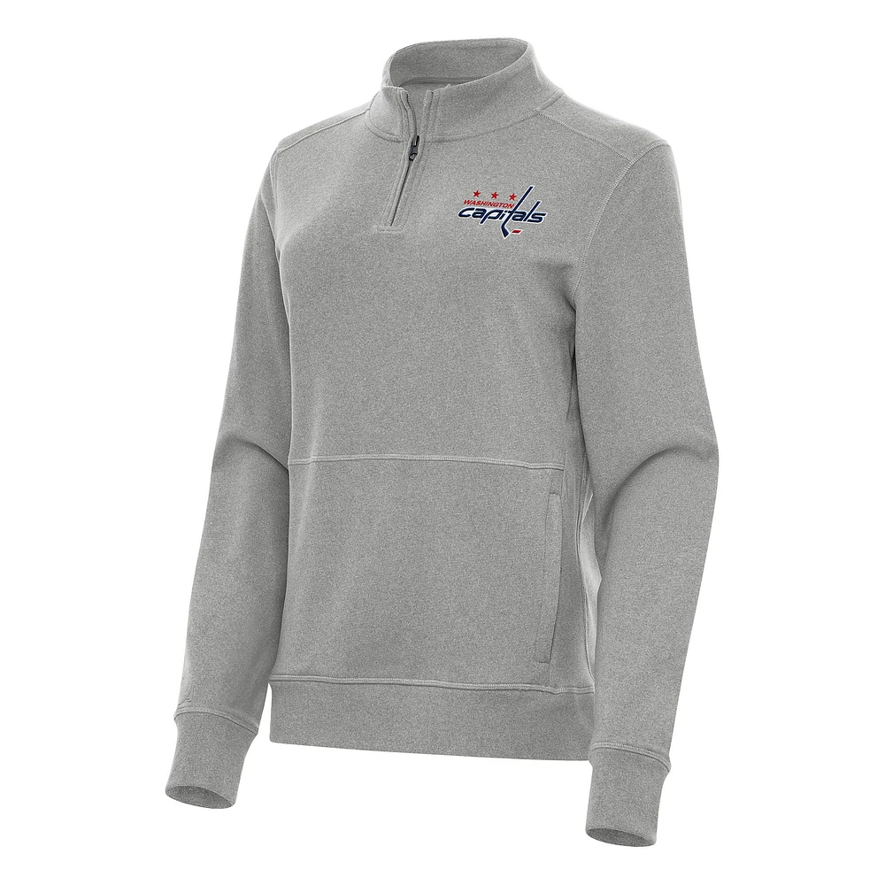 Women's Antigua Heather Gray Washington Capitals Crush Quarter-Zip Fleece Sweatshirt