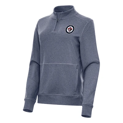 Women's Antigua Heather Navy Winnipeg Jets Crush Quarter-Zip Fleece Sweatshirt