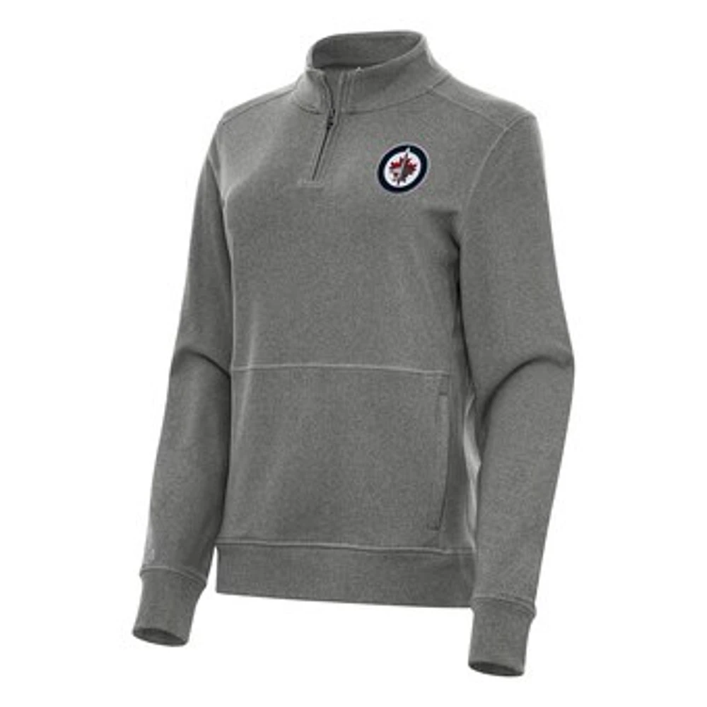 Women's Antigua Heather Black Winnipeg Jets Crush Quarter-Zip Fleece Sweatshirt
