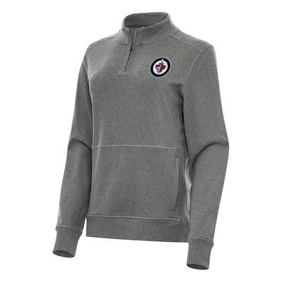 Women's Antigua Heather Black Winnipeg Jets Crush Quarter-Zip Fleece Sweatshirt