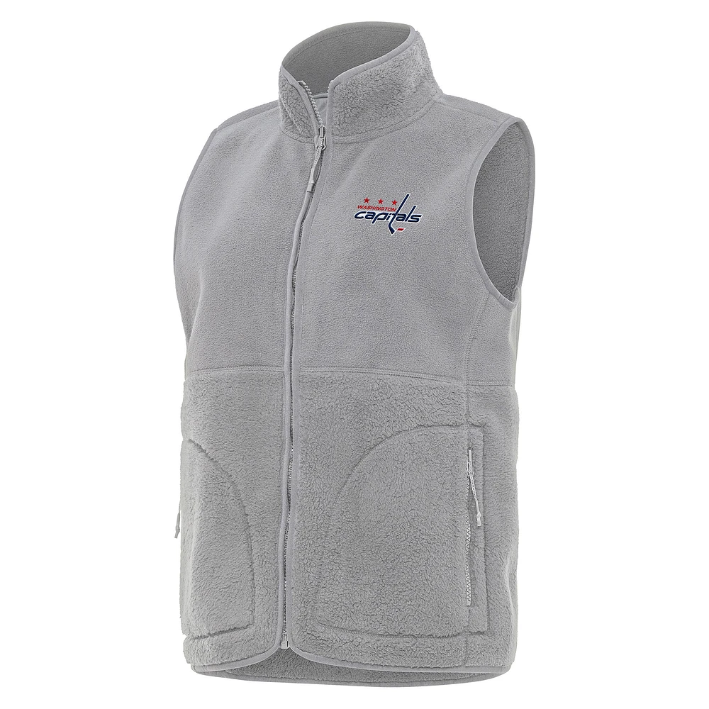 Women's Antigua Gray Washington Capitals Nostalgic Full-Zip Vest