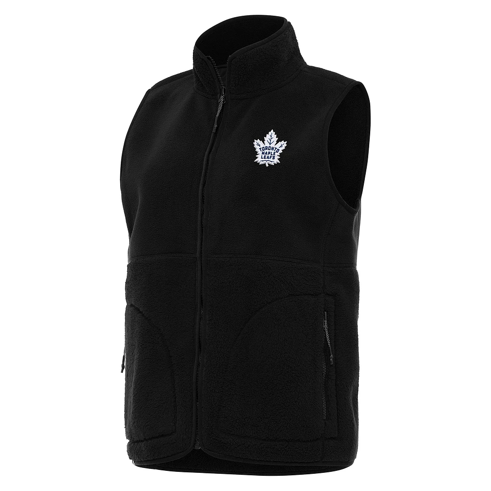 Women's Antigua Black Toronto Maple Leafs Nostalgic Full-Zip Vest