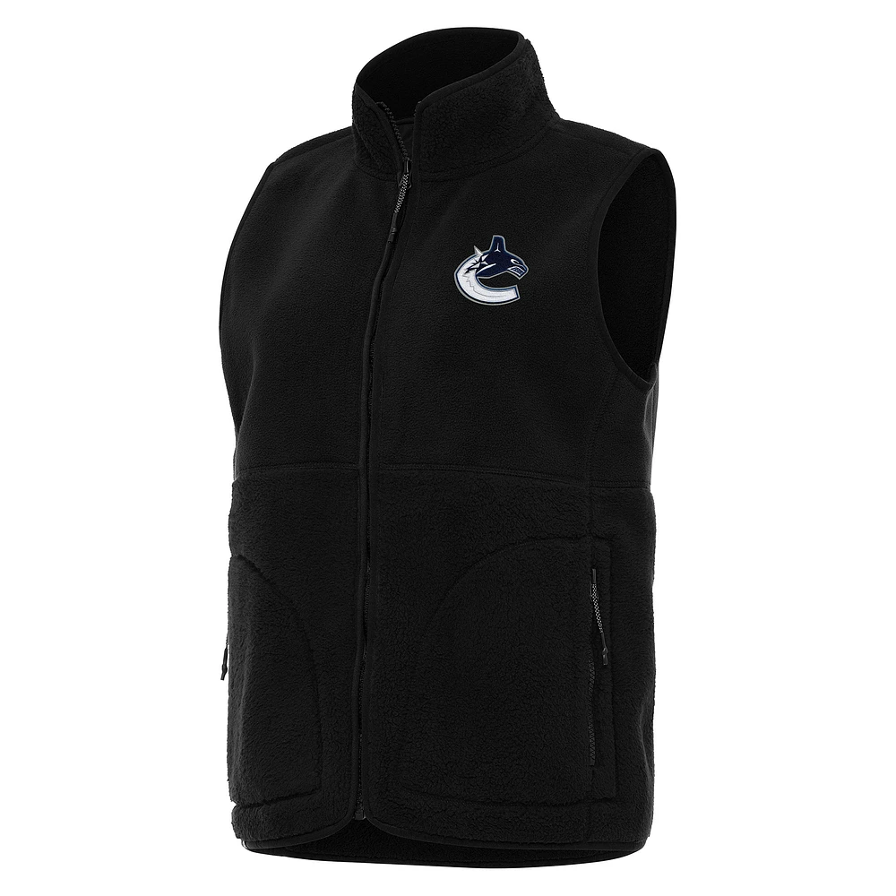Women's Antigua Black Vancouver Canucks Nostalgic Full-Zip Vest