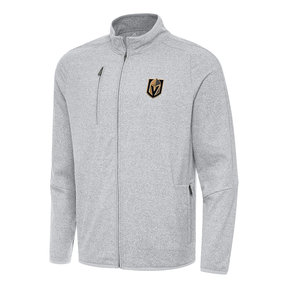 Men's Antigua Heather Gray Vegas Golden Knights Hold-Up Full-Zip Tri-Blend Jacket