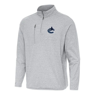 Men's Antigua Heather Gray Vancouver Canucks Certain Quarter-Zip Tri-Blend Sweatshirt