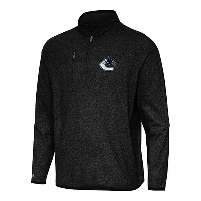 Men's Antigua Heather Black Vancouver Canucks Certain Quarter-Zip Tri-Blend Sweatshirt
