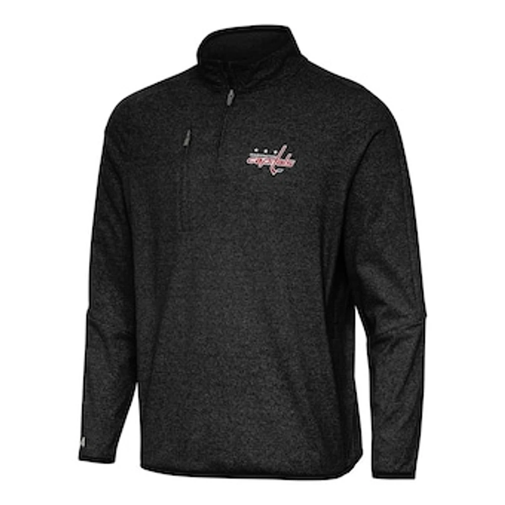 Men's Antigua Heather Black Washington Capitals Certain Quarter-Zip Tri-Blend Sweatshirt