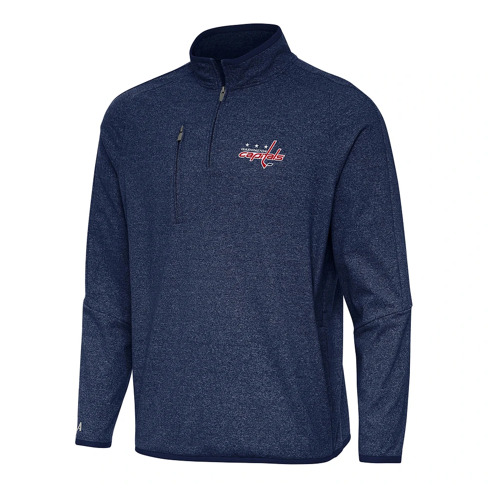 Men's Antigua Heather Navy Washington Capitals Certain Quarter-Zip Tri-Blend Sweatshirt