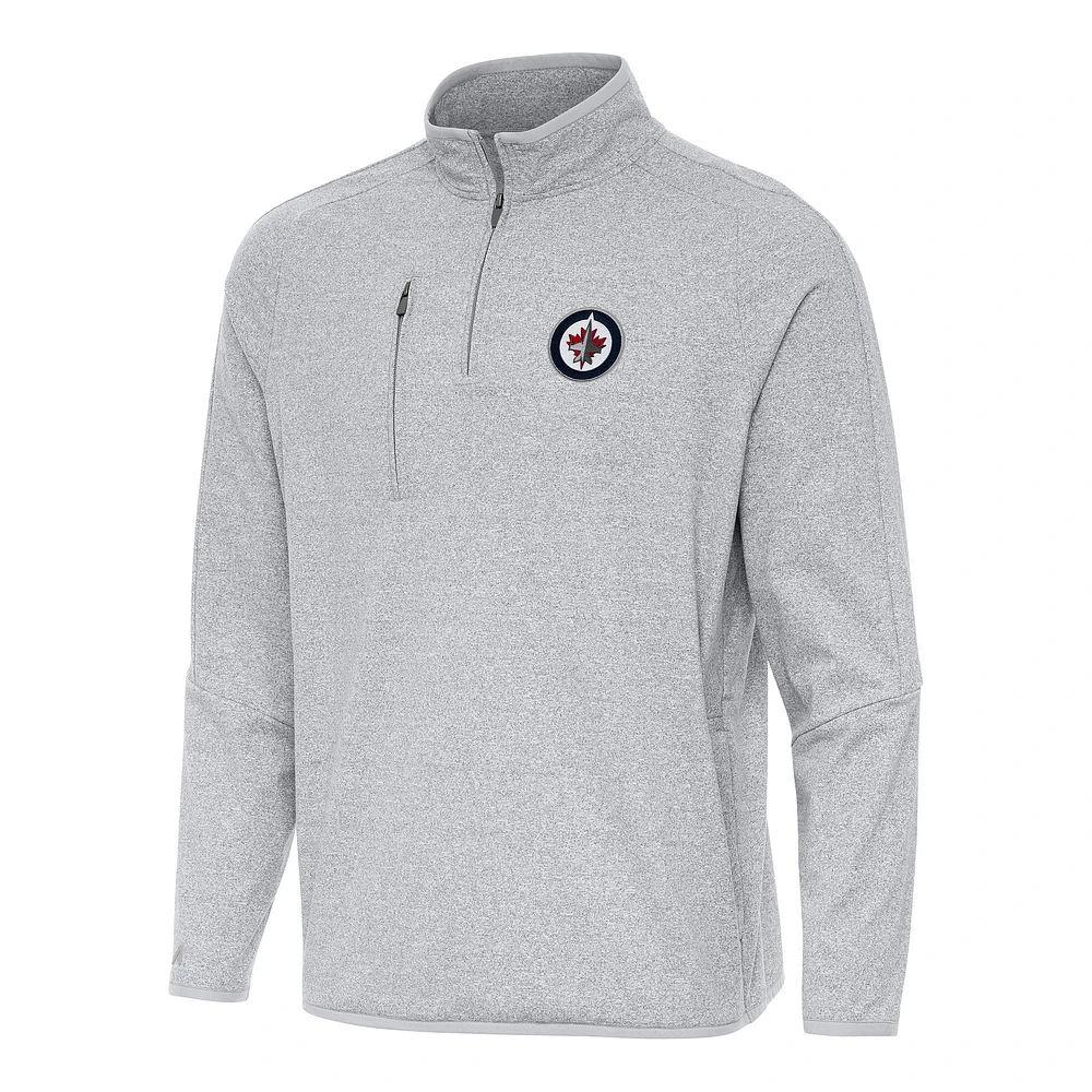 Men's Antigua Heather Gray Winnipeg Jets Certain Quarter-Zip Tri-Blend Sweatshirt