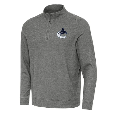 Men's Antigua Heather Black Vancouver Canucks Subtle Quarter-Zip Sweatshirt