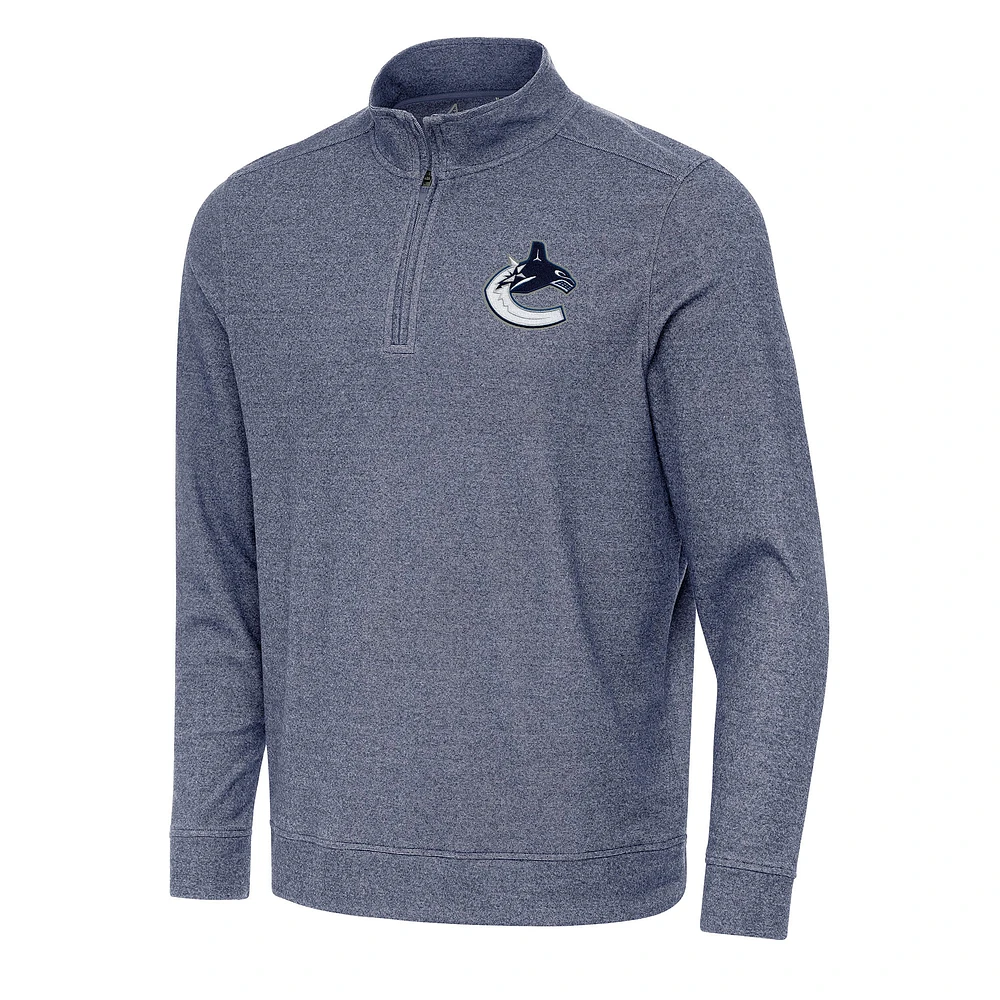 Men's Antigua Heather Navy Vancouver Canucks Subtle Quarter-Zip Sweatshirt