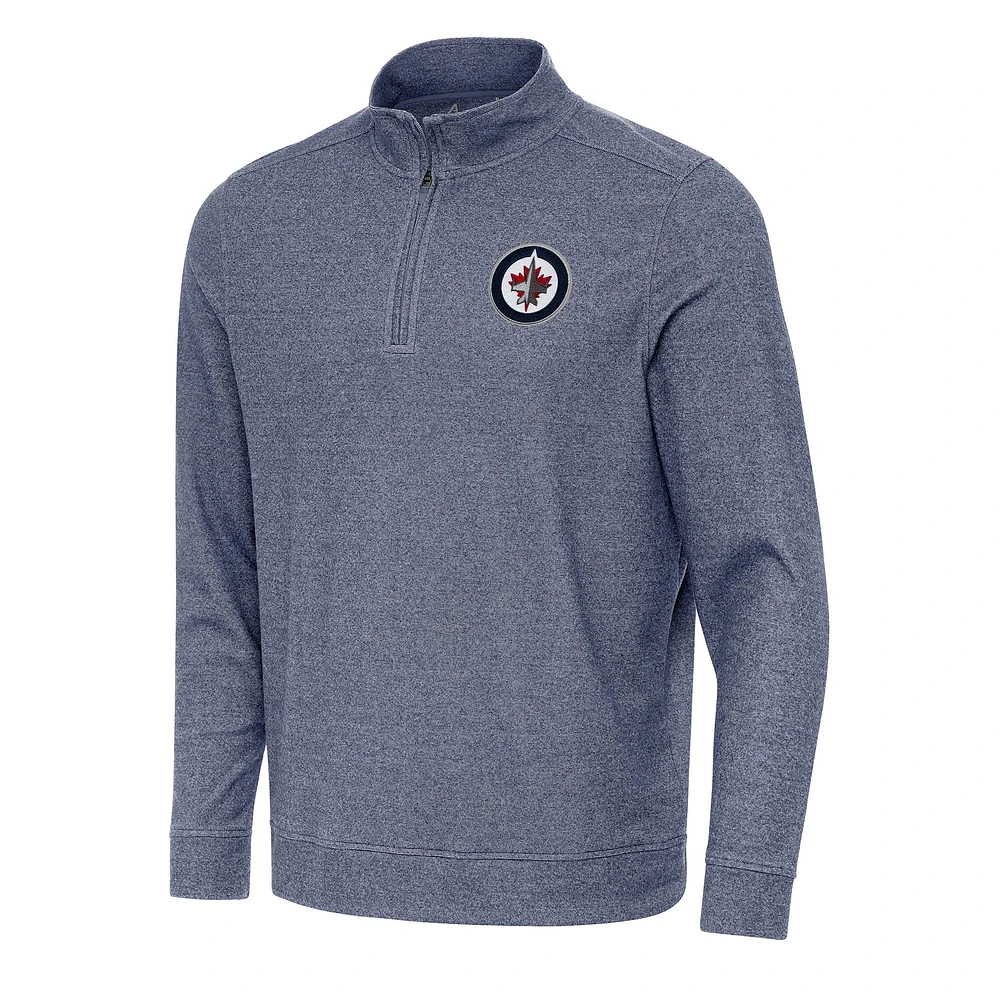 Men's Antigua Heather Navy Winnipeg Jets Subtle Quarter-Zip Sweatshirt