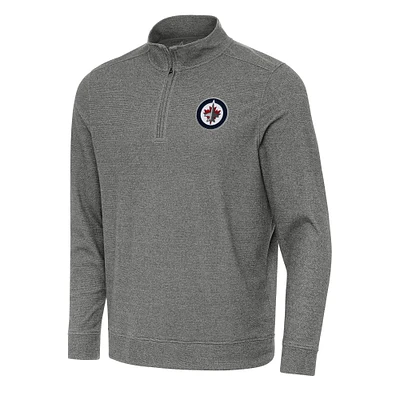 Men's Antigua Heather Black Winnipeg Jets Subtle Quarter-Zip Sweatshirt